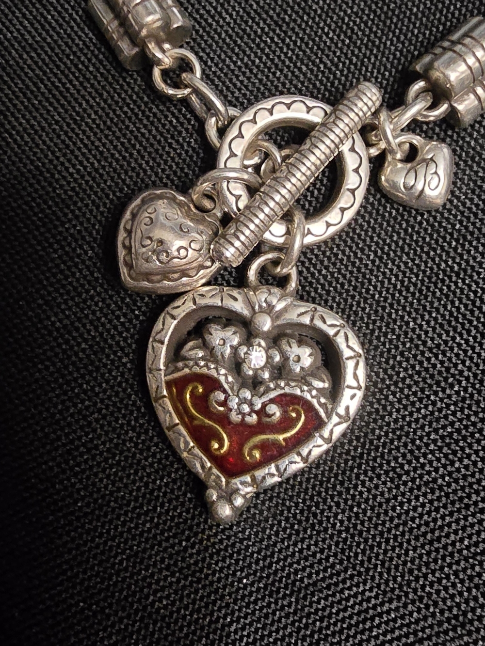 Brighton Triple Strand Fancy Heart Charm Bracelet